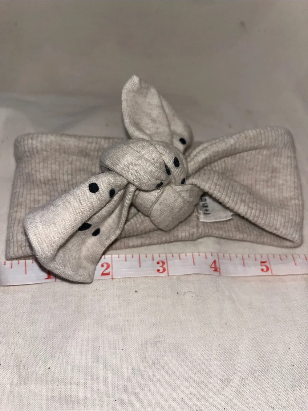 Baby Neutral Beige Knot Headband with Polka Dot Accent